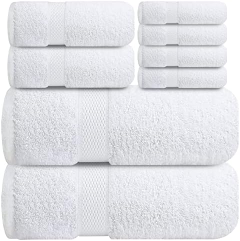 Комплект бели хавлиени кърпи премиум клас- [Опаковка от 8] от Памук с висока попиваща способност, 2 Хавлиени кърпи за баня,