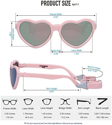 Детски Слънчеви Очила COCOSAND с Каишка във формата на Сърце в Рамките UV400 Защита за Новородените Момичета на възраст