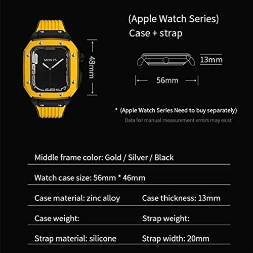 KANUZ за Apple Watch Band Series 7 Модификация 45 мм, комплект модове, Каишка за часовник за мъже, Калъф за часа от сплав, каишка (Цвят: златна закопчалка 10 мм, размер: 44 mm)