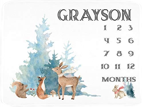 Детско одеало Monthly Milestone - Персонални - Горско животно - Minky 50 x 60