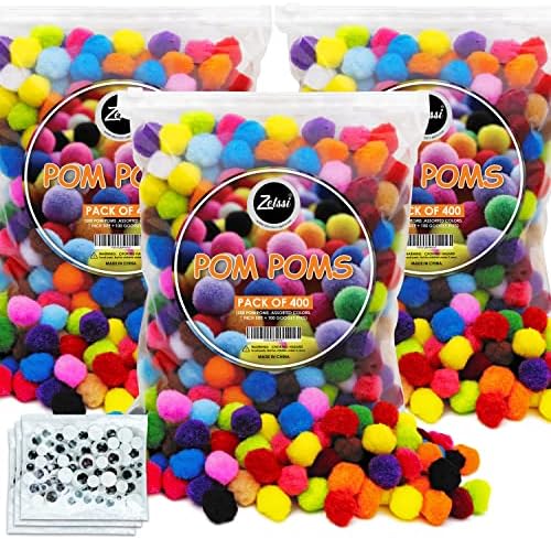 Помпоны Zelssi - [Опаковка от 5] 1500 топки с pom-помераните с диаметър 1 инч + 500 пъпки Googly Очи - Ярки