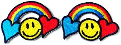 Набор от миниатюрни размери 2 Малки логото на Happy Rainbow Smile с анимационни бродерия, пришитый до утюгу на нашивке за