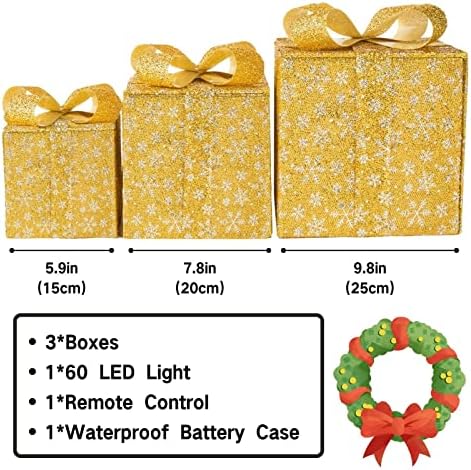 3 бр. Коледни Светещи Кутии Подарък за Коледна Украса, Голям е Размерът на Луксозни кутии от 3 теми с led промяна на цвета и