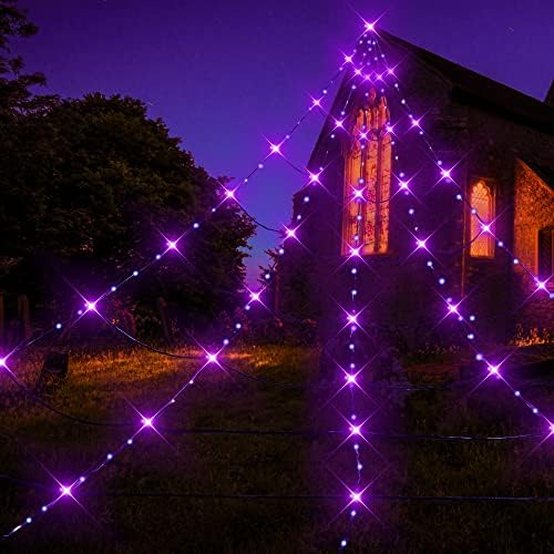 JOYIN Украса за Хелоуин Led Триъгълна Паяжина, 15,7 x 19,7 фута Огромна Паяжина Светва 500 led лилави светлини