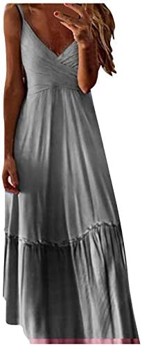 Жена макси рокля iQKA, секси рокля на бретелях без ръкави с V-образно деколте, наклон цвят, ежедневна елегантна
