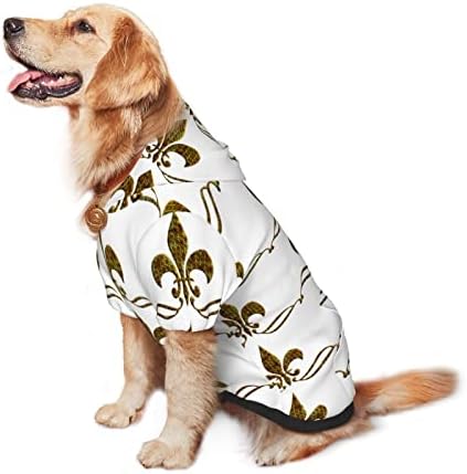 Hoody с качулка за големи Кучета във формата на Лилии-Винтажно-Златни Дрехи за домашни любимци, Пуловер с Шапка, Мека
