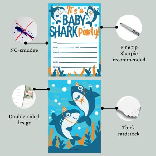Шапка Акробат 30 Покани за малки Акули с Конвертами и стикери - Покани за парти за момичета - Детски Покани