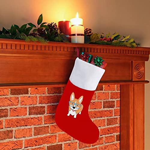 Сладки Коледни Чорапи за кучета порода Corgi от Червено Кадифе, с Бял Пакет шоколадови Бонбони, Коледни Декорации