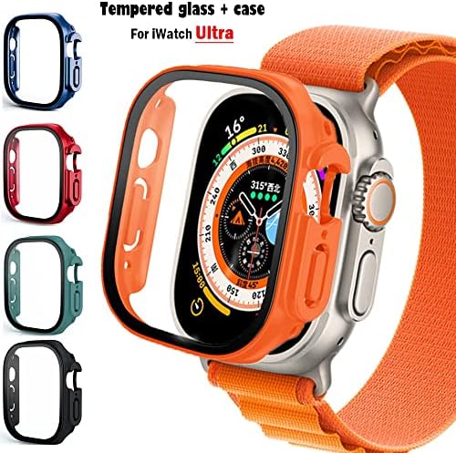Стъкло KGFCE + калъф за Apple Watch с каишка Ultra 49 мм броня за PC smartwatch + Защитно фолио за екрана, Закалено покритие,