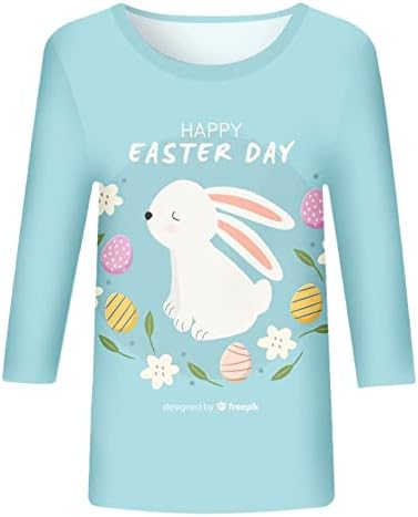 Честит Великден, Тениски за жени, Графичен Топ с изображение на Заек, Ежедневни Риза с 3/4 ръкав, Ризи Размер Плюс,