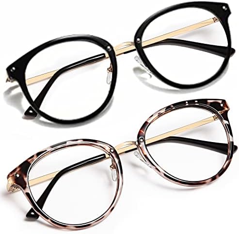 Дамски очила за четене VVDQELLA, 2 опаковки, дамски слънчеви очила с синя светлина в голяма рамка, блокиране на 99% от синя