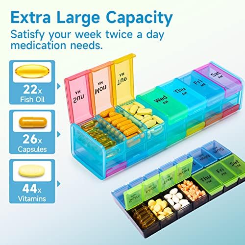Много Голям Организатор на таблетки, 2 пъти на ден, Голям Седмичен органайзер за лекарства, кутия за хапчета