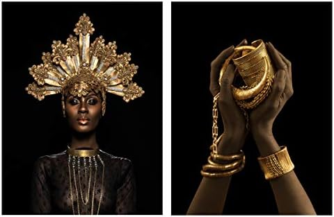 VIAYA, 2 броя, афроамериканский Стенен Платно, черна женска Портретна фотография със Златни инкрустации, Колие,