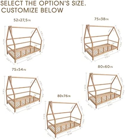 Бузивуд Монтесори Дървени Еко Селска къща Уникален Рамка на Легло и Модерни Мебели За Спалня Дете (модел 1, Крачета