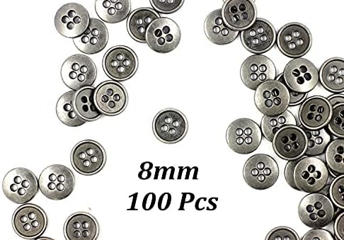 Рамкиране на 100 Парчета от Мини-сиво-сребрист метални бутони с четири дупки. 8 mm (5/16 инча)