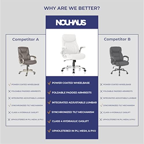Ергономичен офис стол Nouhaus + Position от изкуствена кожа. Лумбална опора Click5 с регулируеми подлакътници. Модерно