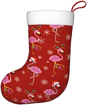 Ecvcdais Коледен Отглеждане Коледен Фламинго 17,7 см Персонализирани Плюшени Коледни Чорапи, Коледни Окачени Чорапи за Камината