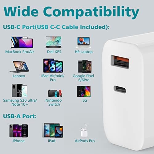 Зарядно устройство, USB C PPS, GaN 65 W, 2 Порта, Адаптер за стена зарядно устройство, USB C за MacBook Pro, Air, iPad