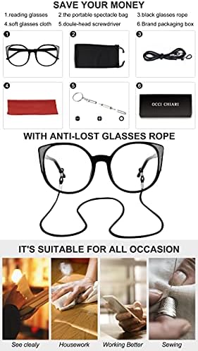 OCCI CHIARI Големи очила за четене 2.0 за жени, дизайнерски ридеры(1.0 1.25 1.5 1.75 2.0 2.25 2.5 2.75 3.0 3.5)
