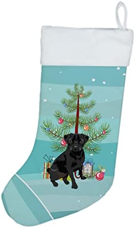 Carolin's Treasures WDK3133CS Черен Мопс 2 Коледни Чорапи, чорапи за висящи пред камината, Коледен Сезон декорация За Партита