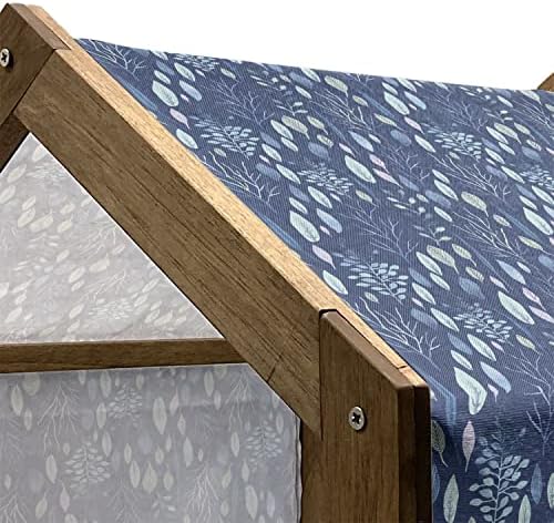 Дървена Къщичка за домашни любимци Ambesonne Blue, С Флорални елементи в Акварельном стил, Билки и Листа, Пастелно