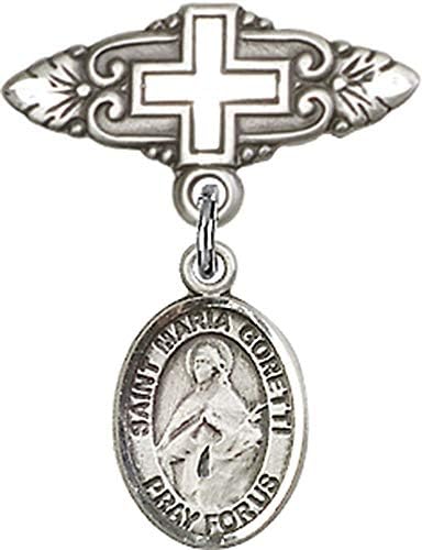 Детски икона Jewels Мания чар на Св. Мария Горетти и игла за бейджа с Кръст | Детски икона от Сребро с чар Св. Мария