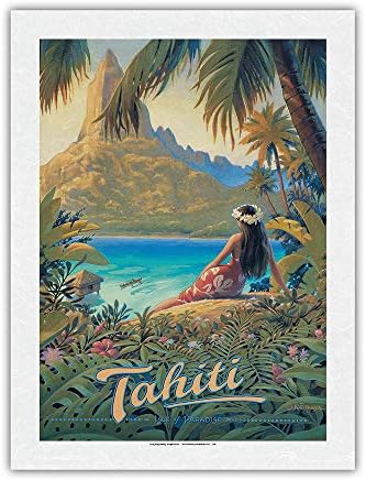Таити - Райски остров - Остров Дружество - Ретро Туристически Плакат на активната зона на Ериксон - Художествена печат 9 x 12