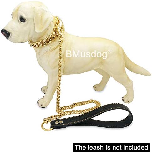 Нашийник за кучета BMusdog със Златна Верига Bling CZ Dimonds 19 мм от два тежкотоварни Толстой Злато 18 Карата,