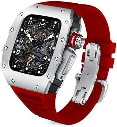 JDIME Луксозен Комплект промяна от Алуминиева Сплав за Apple Watch 8 7 45 мм и Каишка от Фторкаучука Метален Корпус