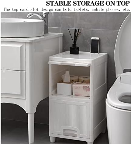 Тесен Тънък Шкаф за съхранение в Банята Между пералня и Сушилня, Пластмасов Шкаф с Две Чекмеджета, Малки Кутии