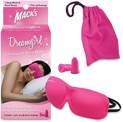 Скреч маска за сън Mack's Dreamgirl – Розово, Удобна, Регулираща маска за очи с 2 джапанки и меки Поролоновыми затычками за