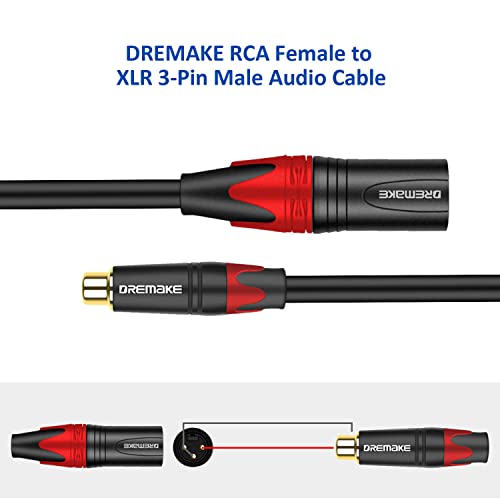 Удължител DREMAKE XLR-RCA 0.5 М Конектор RCA-XLR с 3-Пинов Конектор, които не са симетрични аудио кабел, Свързване на Микрофон на кабела RCA-XLR за микрофон, усилвател, Записващи ус?