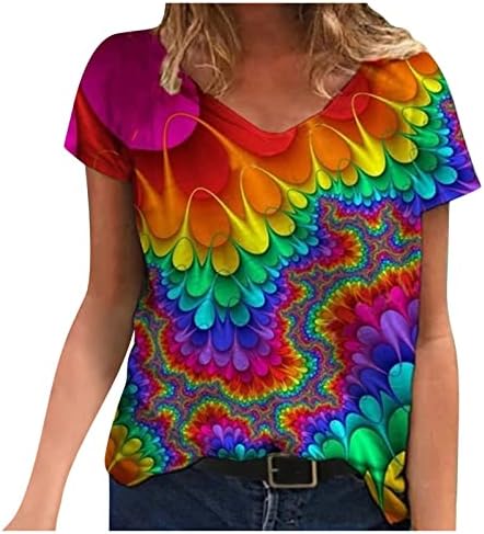 Есенно Лятна Блуза, Тениска за Момичета 2023, Модни Памучен Тениска с V-образно деколте и Къс Ръкав 66 66