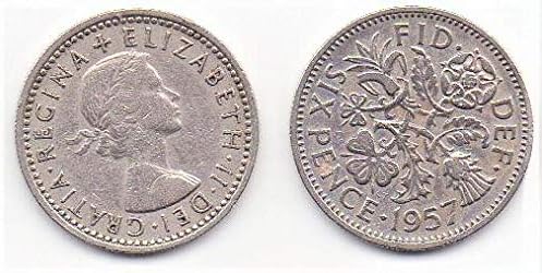 Английски шестипенсовик 1957 г. - Щастливата сватба монета!!