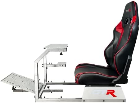 GTR Симулатор Модел GTA Сребриста Рамка с Регулируем Черно-Червено Расата Седалка от изкуствена кожа Състезателен