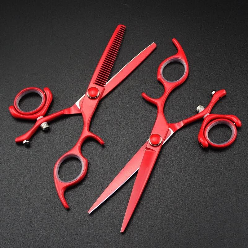 Ножица за подстригване на коса, 6-инчов Японски 440c червени въртящата се ножица за подстригване на коса фризьорски ножици