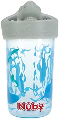 Чаша за пиене Nuby No Spill 3D Character със силикон езда Soft Touch Flo, 12 Грама Акула (щампи може да варира)