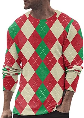 Мъжки Коледни тениски WOCACHI с дълъг ръкав, коледни Тениски с 3D геометричен графичен принтом, Върхове с кръгло деколте,