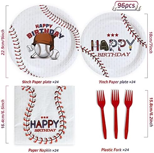 Бейзболни украса за рожден Ден QIFU, Посуда и прибори за 24 Човека, за Еднократна употреба Хартиени Чинии с бейзболна тематика, Десертни чинии, Салфетки и Вилици, Компл