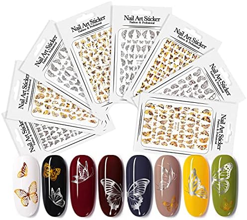 Стикери за нокти с пеперуди, Златни Стикери за дизайн на ноктите, Етикети Сребърен Цвят, Самозалепващи Лазерни Пеперуди,