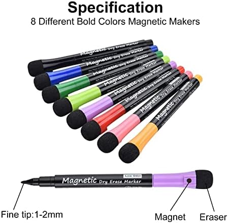 Магнитни маркери за сухо изтриване LivDeal - Тънък връх, различни цветове, 8 опаковки, Маркери за бяла дъска с ниско