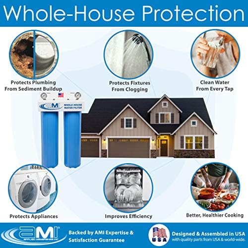 Applied Membranes Inc. 2-Степенна система за филтриране на вода за цялата къща, филтър с размер 1 Микрон и 5 Микрона размер на 4,5 на 20 см
