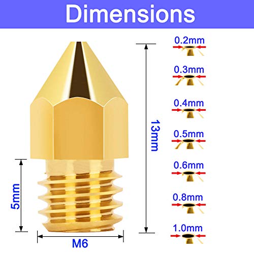 30 БР. Дюзи за екструдер MK8, Дюза за 3D-принтер MK8 12 бр. (0,4 мм) и 3 бр. (0,2 мм, 0,3 мм и 0,5 мм 0,6 мм, 0,8 мм,