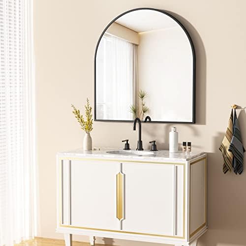 XRAMFY Арочное Огледало за Баня, 32 x 34 за Тоалетка Вечеря в Банята или Стенен декор Черно Арочное Огледало в Рамка от Алуминиева