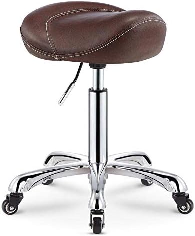 Хидравличен Кабинковия стол на колела, Регулируеми столове с кафяви седалка от изкуствена кожа Регулируема височина 40-66 см, Поддържан тегло 160 кг, Регулируем по вис