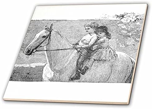 3dRose Детска конна езда Реколта илюстрация на - Ски деца, езда на коне - Плочки (ct-364715-7)