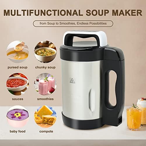 bathivy Soup Maker Автоматично Суповарка Многофункционална Машина За приготвяне на супи и шейкове | 1,6-литров, 6 функции, Неръждаема Стомана|, Хомогенна, С парчета, За пригот?