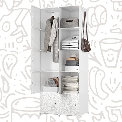 Преносим шкаф JOISCOPE, Комбиниран шкаф за закачане на дрехи, Модулен шкаф с шарени графити Млечен цвят, за да спестите