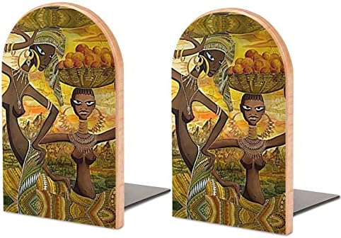 Голи Африкански Момичета Дървени Поставки за Книги, Държачи за Тежки Книги за Рафтове, Декоративни Книгата Завършва