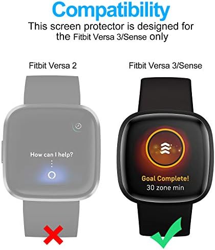 E ' QITAYO [6 опаковки] Защитно фолио за екрана Fitbit Versa 3 / Sense Max Coverage Със защита от надраскване